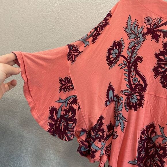 Free People Maui Wowie Pink Passion Flower Combo Side Tie Blouse Size Large - Picture 7 of 8
